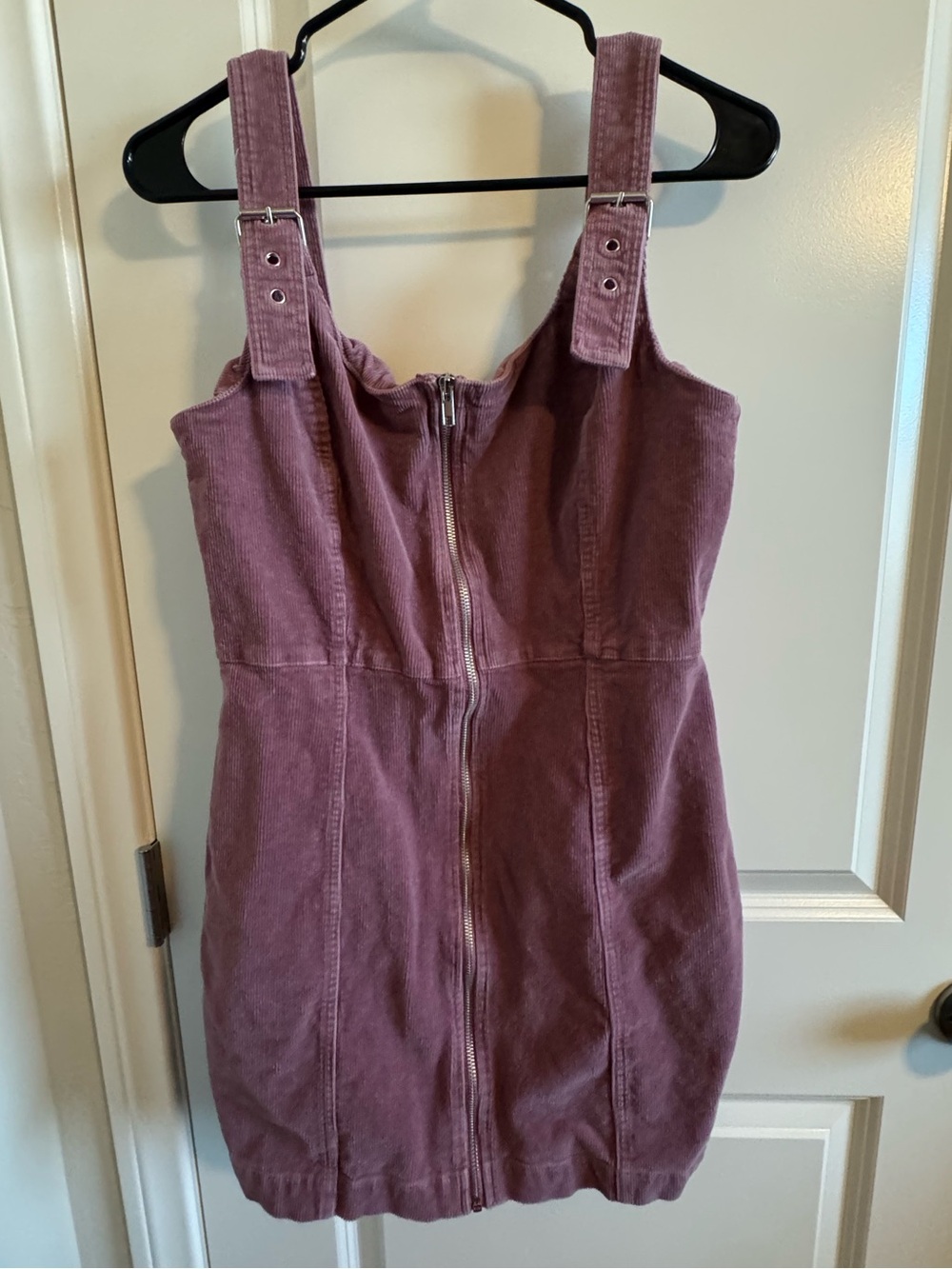 Zip-Front Corduroy Mini Dress in Dusty Mauve